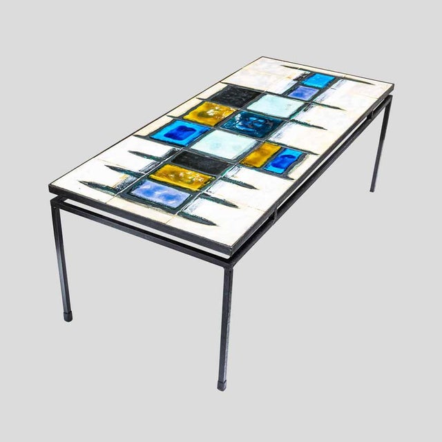 Abstract Ceramic Top on Wrought Iron Coffee Table by Juliette Belarti, 1960s For Sale - Image 15 of 15