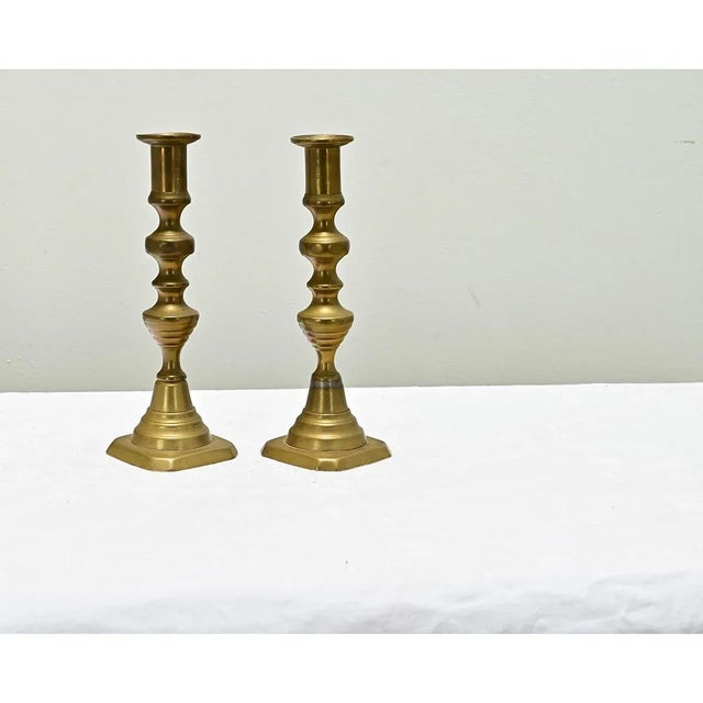 Early 20th Century French Vintage Brass Candlesticks - A Pair For Sale - Image 5 of 5