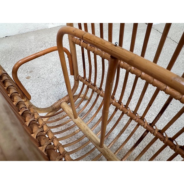 Hand-Crafted Bamboo and Rattan Magazine Rack, Italy, 1950s For Sale - Image 14 of 17