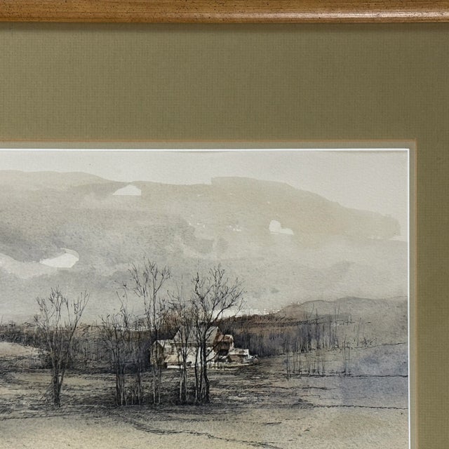 Andrew Wyeth Vintage Realist Winter Brandywine Drypoint and Watercolor Landscape With Farmhouse, Framed For Sale - Image 4 of 4
