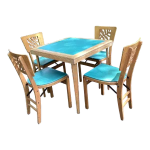 1950s Midcentury Modern Maple Folding Table and Set of Four Chairs by Stakmore Company - Set of 5