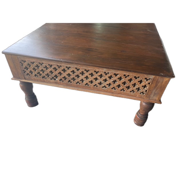1990s Carved Solid Wood Coffee Table For Sale - Image 4 of 4