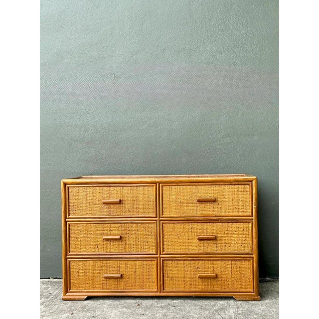 Vintage Six-Drawer Rattan Dresser For Sale - Image 4 of 12