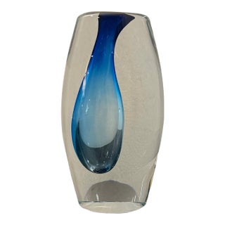 Global Views “Offset” Vase – Small - Light Blue Polish Art Glass For Sale