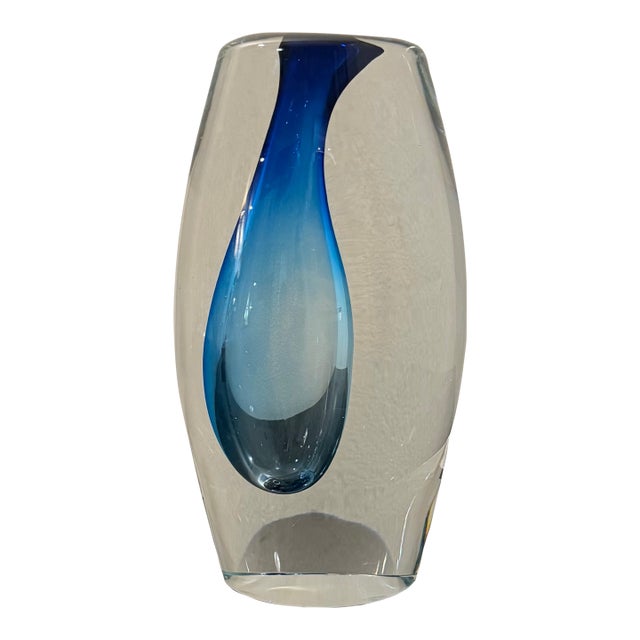 Global Views “Offset” Vase – Small - Light Blue Polish Art Glass For Sale
