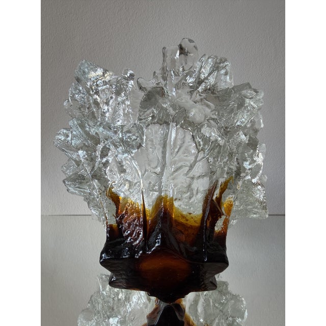 Amber and Clear Ice Glass Vase with Torn Crown Rim by Pertti Santalahti for Humppila, Finland, 1970s For Sale - Image 11 of 15