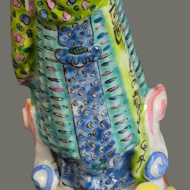 Vintage Asian Chinese Famille Rose 8.5'' High Hand Painted Porcelain Figurine For Sale - Image 4 of 9
