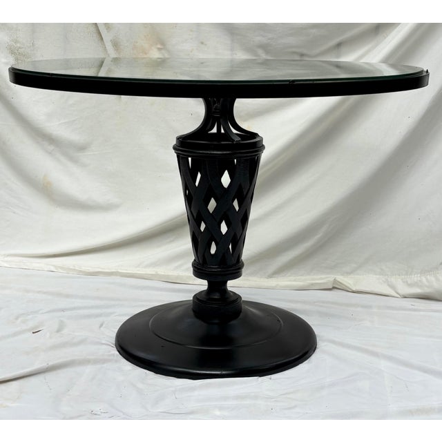 recently restored center table. can float stand alone or be flanked by chairs for cocktails or appetizers. heavy iron with...