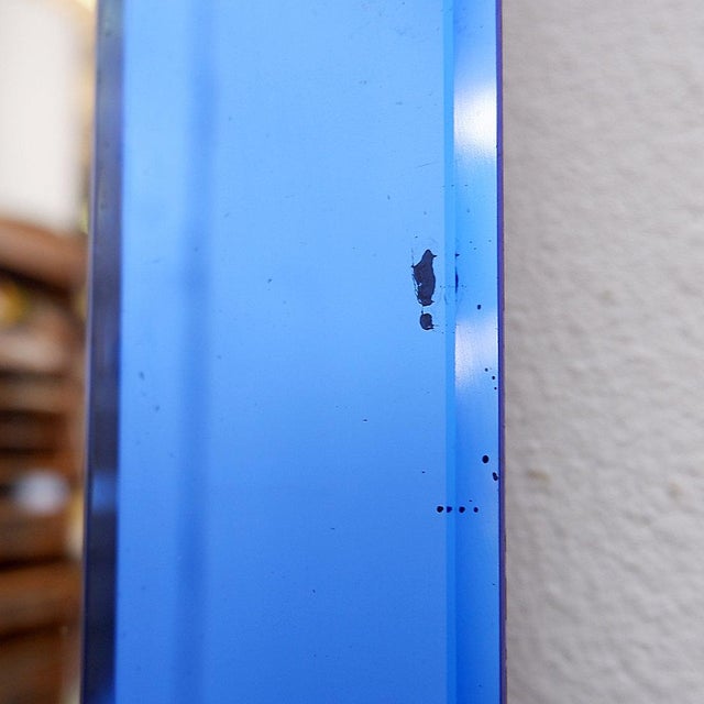 Blue Mirror with Colored Glass Frame attributed to Fontana Arte, Italy, 1950 For Sale - Image 8 of 15
