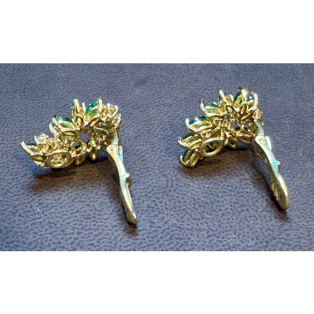 2 Ct Natural Brazilin Marquise Emerald & 1.8 Ct Diamond Clip on Earring 18 KYG For Sale - Image 9 of 18