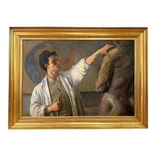 "Sculpting the Nude," Monumental Danish Painting by Oscar Matthiesen (1861-1957). For Sale