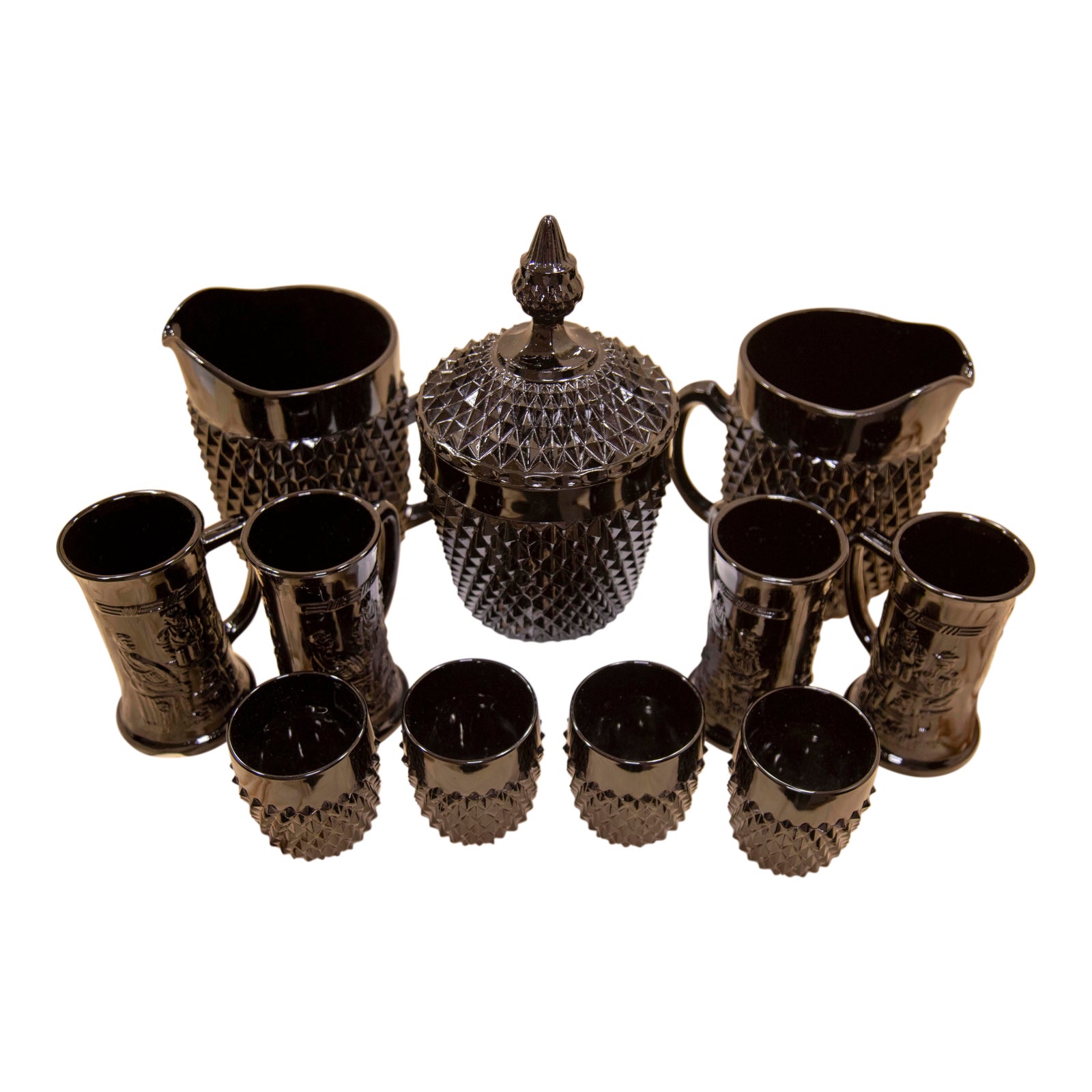 1960s Cameo Black Amethyst Indiana Glass Tiara Diamond Point Glassware