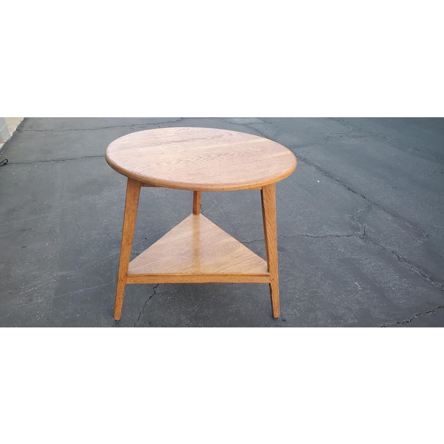 Mid-Century Modern Solid Wood Round Table – Danish Style, Tapered Legs, Triangular Shelf, 38” Wide Beautiful Mid-Century...