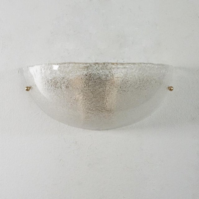 Handmade Murano Glass Wall Sconce in Clear Color, Artistic Glass Leaf with Grit, 1980s, Set of 2 For Sale - Image 7 of 12