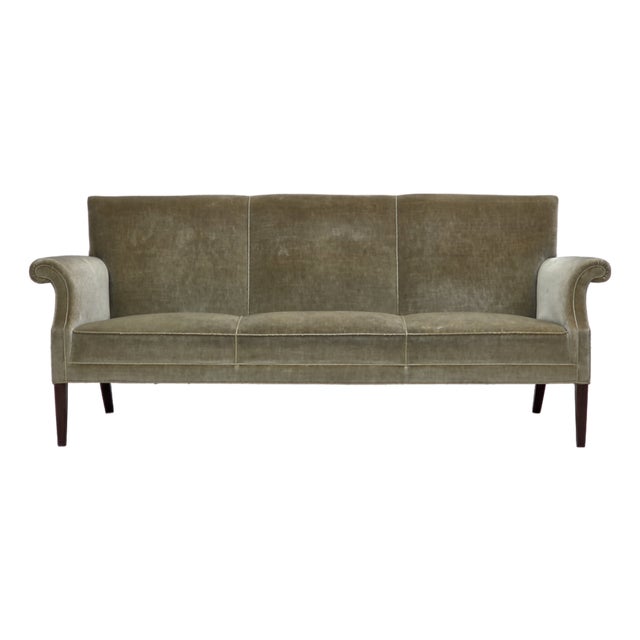 Danish 3-Seater Sofa in Light Green Velour, 1960s For Sale