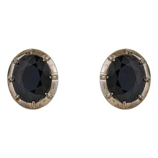 14k Gold 6.97ct Bold Deep Blue Sapphire Stud Earrings With Black Rhodium For Sale