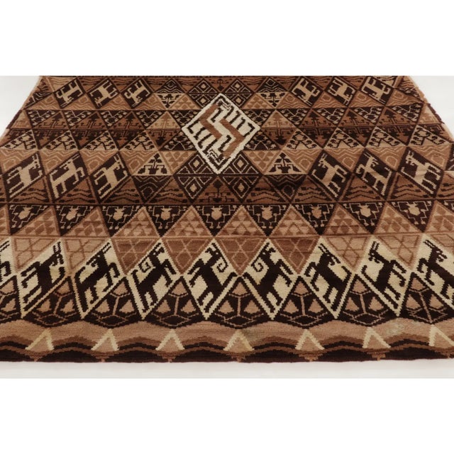 Rug & Kilim Vintage French Geometric Brown & Beige Wool Pictorial Rug by Rug & Kilim, France For Sale - Image 4 of 11