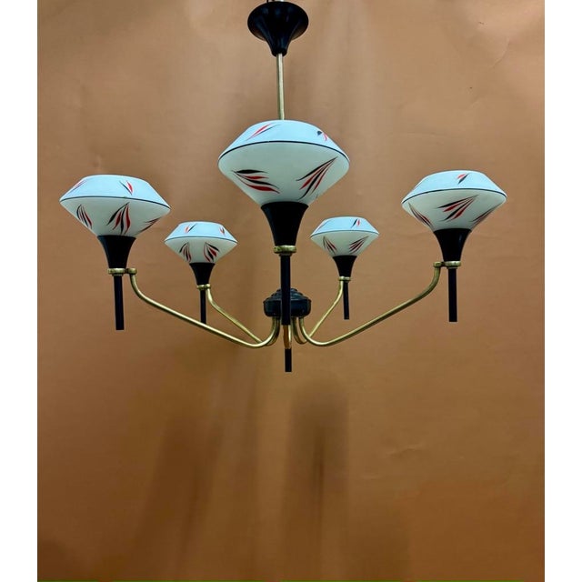 Vintage French Chandelier in Brass, 1950s For Sale - Image 4 of 11