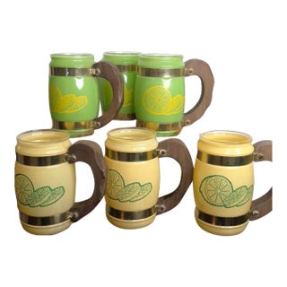 Vintage Retro 20 Oz Mugs Wood Handles - Set of 6 For Sale