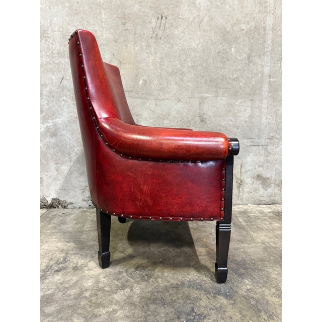 Traditional Vintage Leather Club Chair Oxblood Red Nailhead Regency Designer For Sale - Image 3 of 11