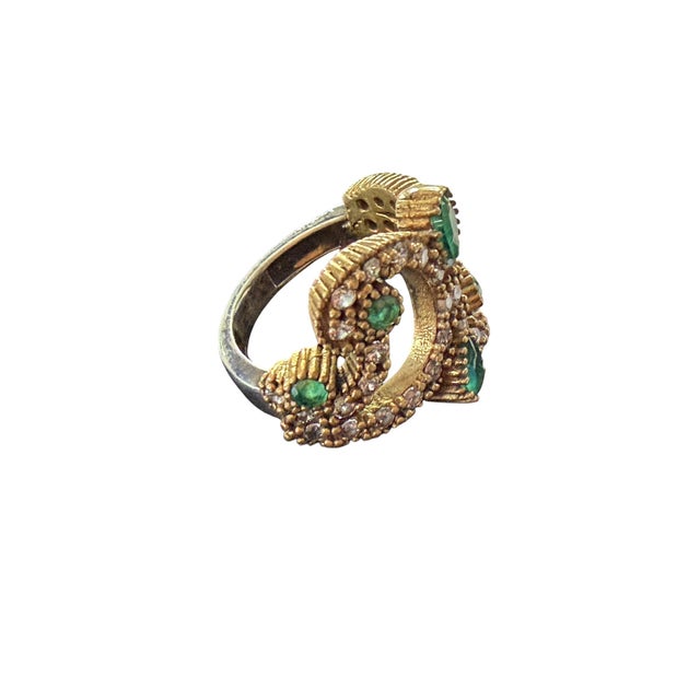1980s Intage Sterling Silver Ring W/ Natural Emerald and Diamond Size 4 For Sale - Image 5 of 9