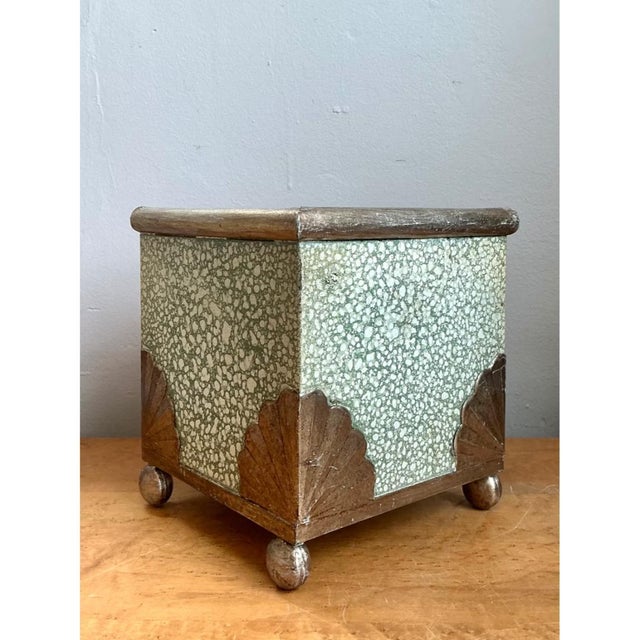 Metal Vintage Painted Cache Pot With Shell Detail For Sale - Image 7 of 12