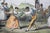 Printmaking Materials Antique Italian Lithograph Hand-Colored Set of 4 Traditional Dances & Games Silk Mats Gilt Frames For Sale - Image 7 of 16
