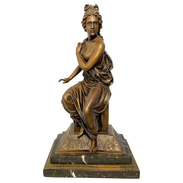 Neoclassical Style Bronze Lady on Detailed Plinth Base, 20th Century For Sale - Image 9 of 9