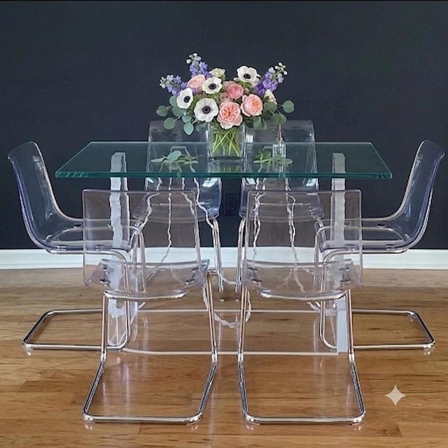Vintage pair of Lucite glacier iceberg dining table or desk base in the style of Lion in Frost, designed by Leon Frost,...