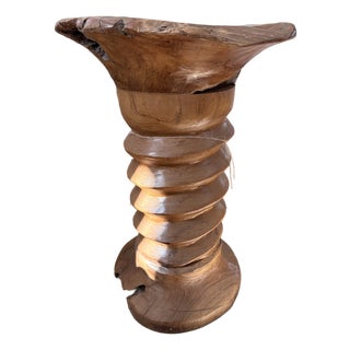 Late 20th Century Organic Live Edge Solid Wood Pedestal Side Table For Sale