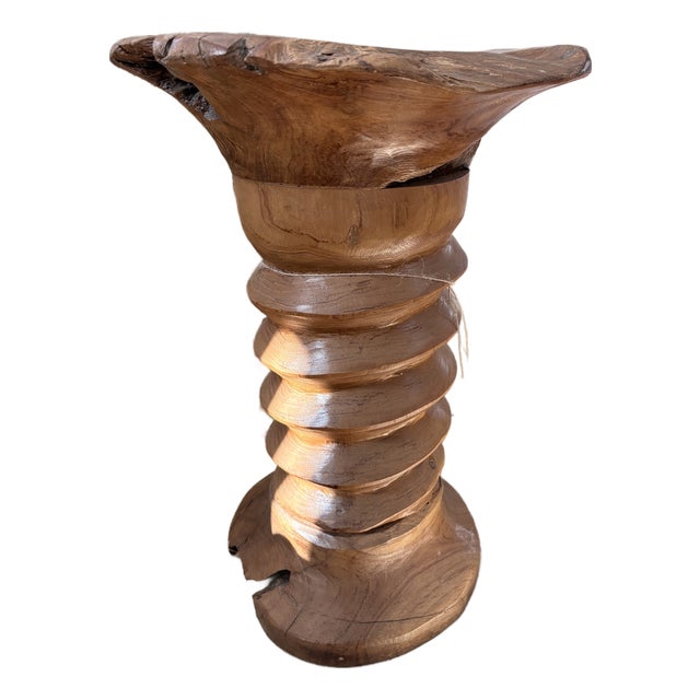 Late 20th Century Organic Live Edge Solid Wood Pedestal Side Table For Sale