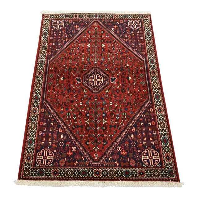 Abadeh Rug 3’5” X 4’11” Red Wool Vintage Tribal Hand-Knotted Carpet For Sale