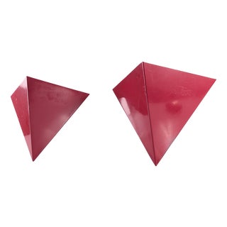 Red Metal Geometric Wall Lights, 1970s, Set of 2 For Sale