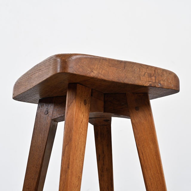 Wood French Oak Stool, 1950s For Sale - Image 7 of 12