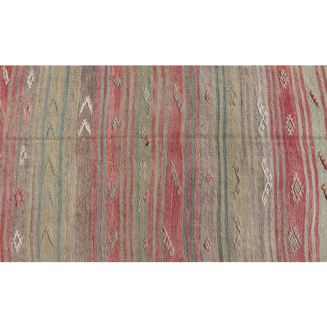 Red Mid 20th Century Colorful Vintage Turkish Flat-Weave Runner With Dynamic Stripe Design For Sale - Image 8 of 12