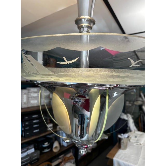 Metal Vintage Art Deco Chandelier, 1930 For Sale - Image 7 of 14