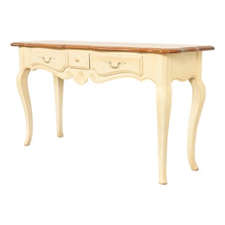 Ethan Allen French Country Cream Lacquered Maple Top Console Table For Sale