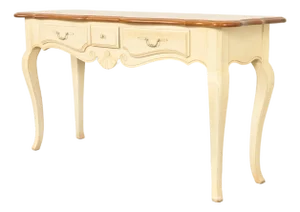Ethan Allen French Country Cream Lacquered Maple Top Console Table