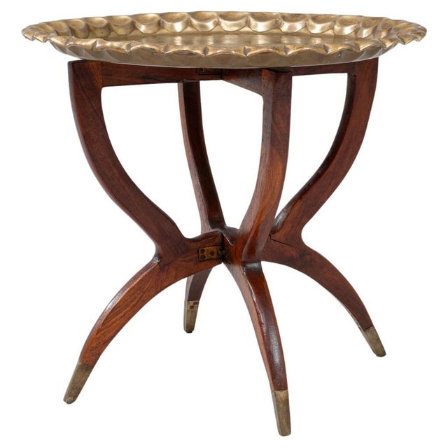 1970s Moroccan Mid-Century Walnut Coffee Table With Spider Legs and Bronze Top For Sale - Image 15 of 18