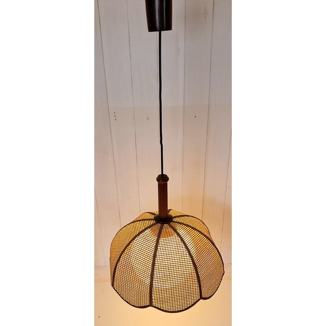 Vintage Pendant Lamp with Brown Plastic and Beechwood Mounting by Linus Bopp, 1980s For Sale - Image 3 of 8