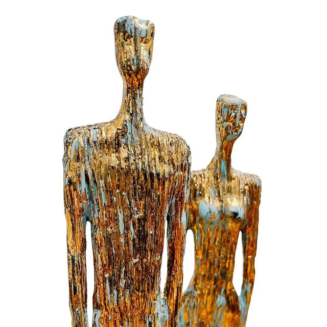 Contemporary Vintage Gold Couples Figural Brutalist Sculpture For Sale - Image 3 of 8