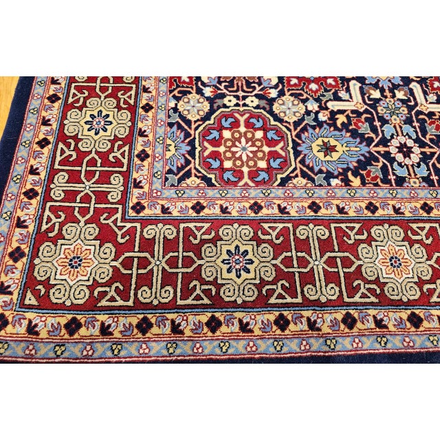 Textile Vintage Persian Tabriz Afshan Rug, Hand-Knotted Wool, Allover Geometric Caucasian Kuba Pattern, Navy & Red, 7x10 For Sale - Image 7 of 18