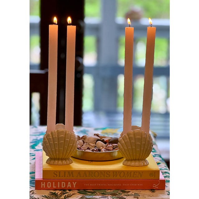 Mid-Century Modern Mid-Century Palm Beach-Style White Abingdon Clam Shell Candlestick Holders For Sale - Image 3 of 10