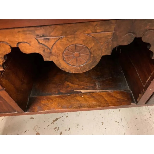 Brown Edwardian Oak Sideboard Server, Marble Top, C. 1901-1910 For Sale - Image 8 of 12