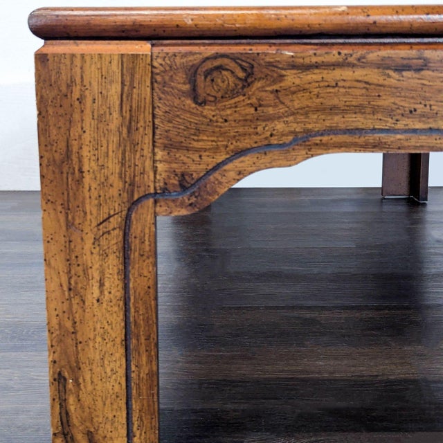 Vintage Wood and Glass Coffee Table With Brass Inlay For Sale - Image 4 of 8