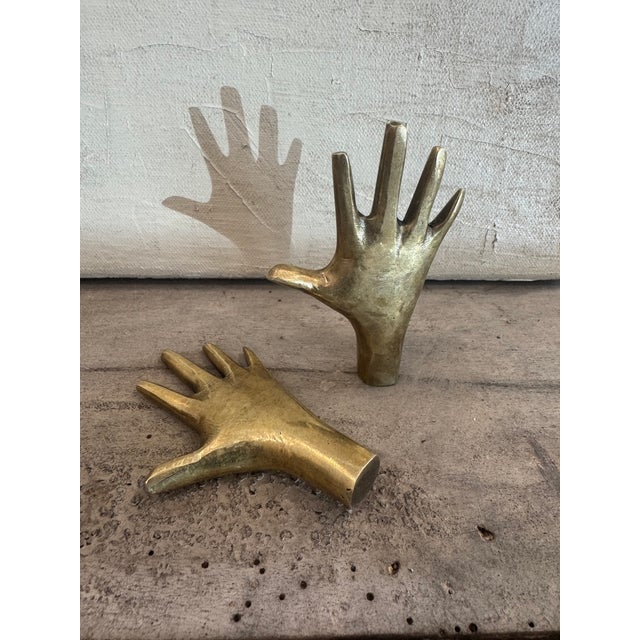 Mid-Century Modern Pair of Mid 20th Century Brass Hand Paperweights For Sale - Image 3 of 9