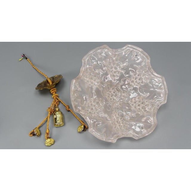 French Light Pink Frosted Glass Pendant Light with Grapes Vines by Verdun, 1930s For Sale - Image 17 of 18