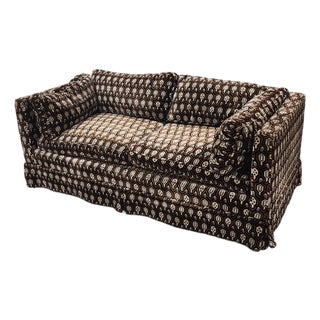 Very Funky Post MCM Geometric Velvet Upholstered Loveseat Sofa, C1970s For Sale