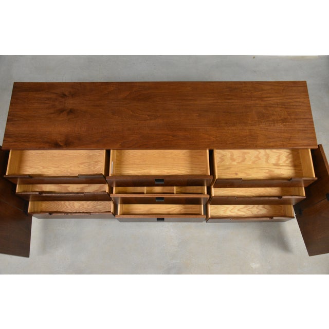 Wood 1960s Refinished 72” Milo Baughman for Directional Walnut Dresser For Sale - Image 7 of 9