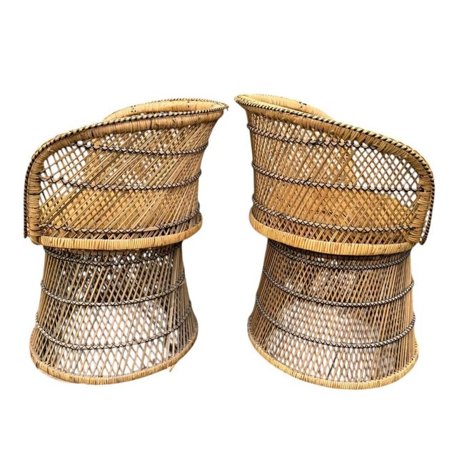 Mid-Century Modern Petite Bohemian Wicker Peacock Chair, 1970s, a Pair For Sale - Image 3 of 9